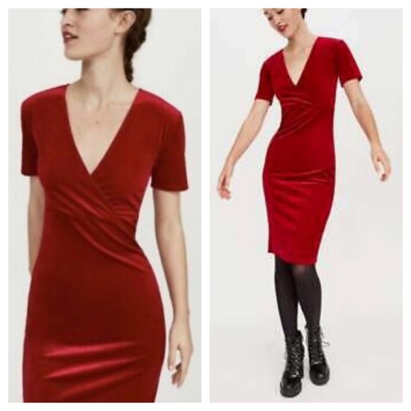 Zara Dresses & Skirts - Zara Trafaluc Red Velvet Holiday Dress Large